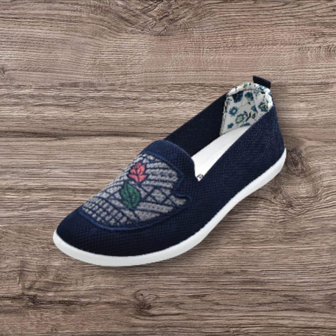 Women's Floral Embroidered Knit Loafers - Breathable Slip-On Casual Walking Shoes